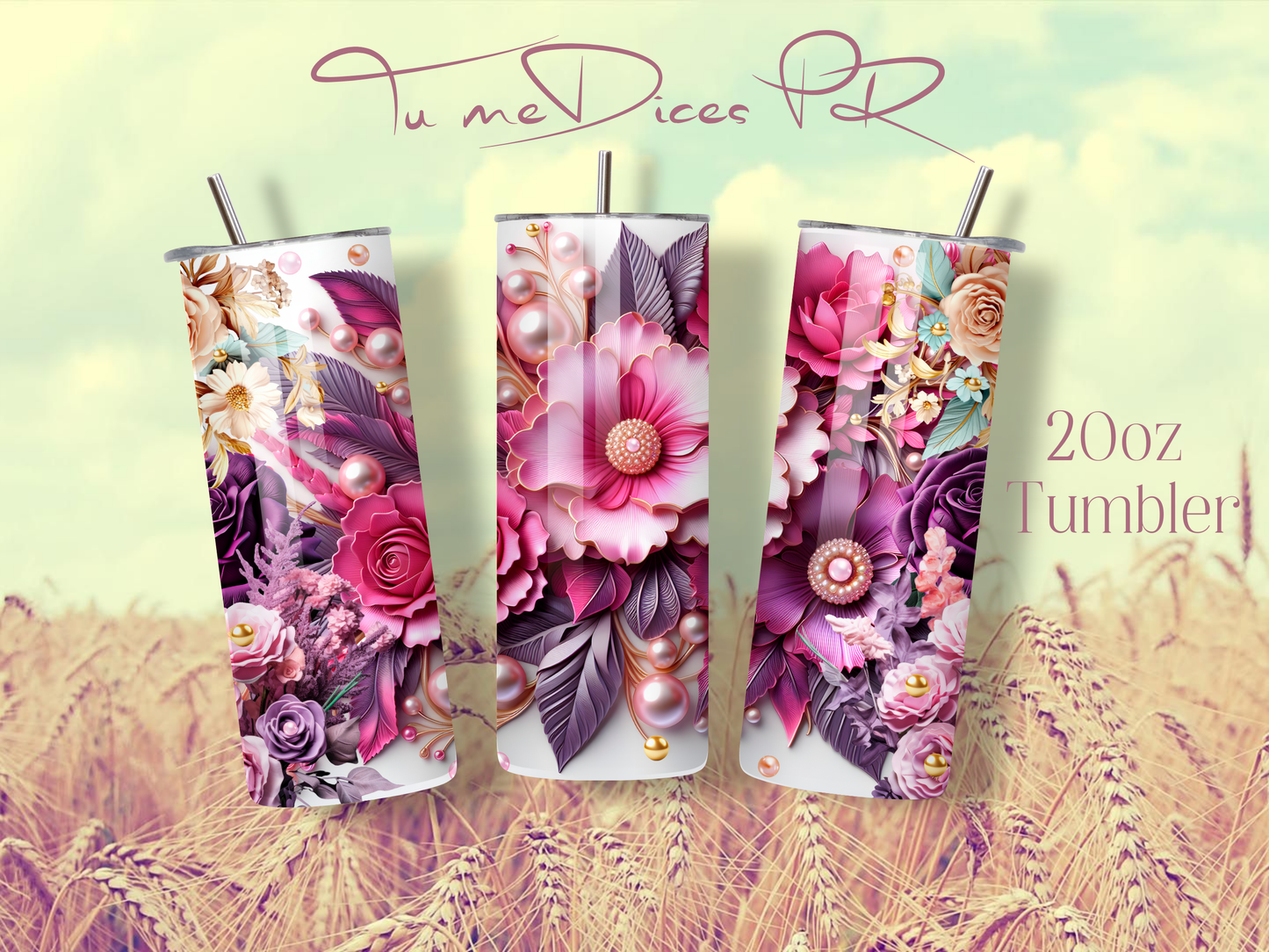 3D FLOWERS Skinny Tumbler