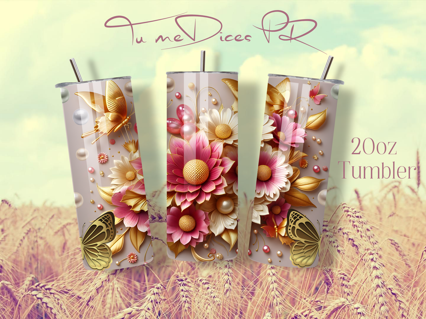 3D FLOWERS Skinny Tumbler