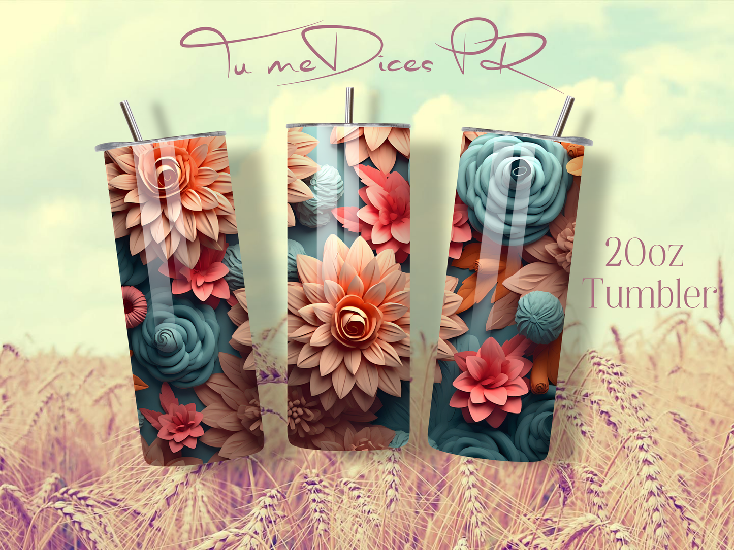 3D FLOWERS Skinny Tumbler