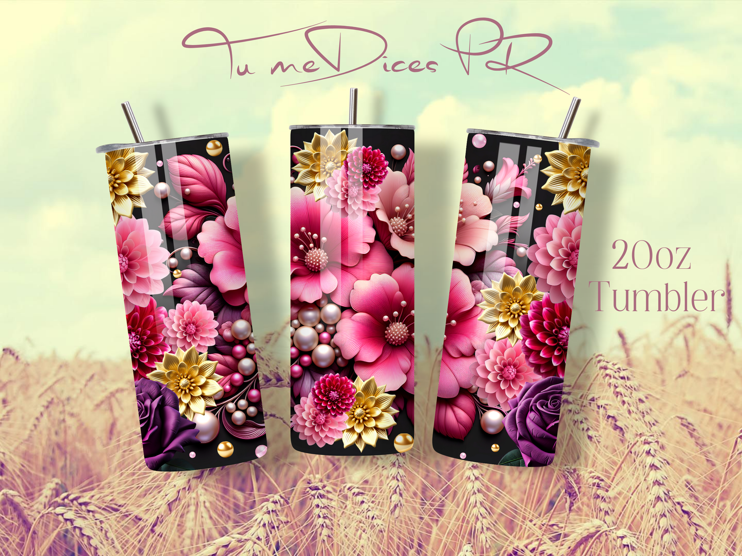 3D FLOWERS Skinny Tumbler