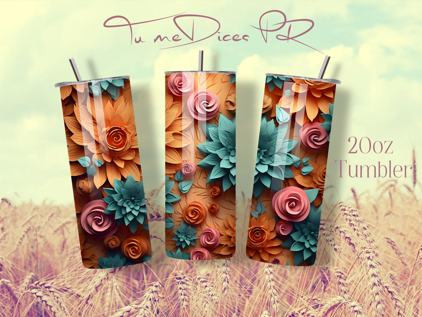 3D FLOWERS Skinny Tumbler