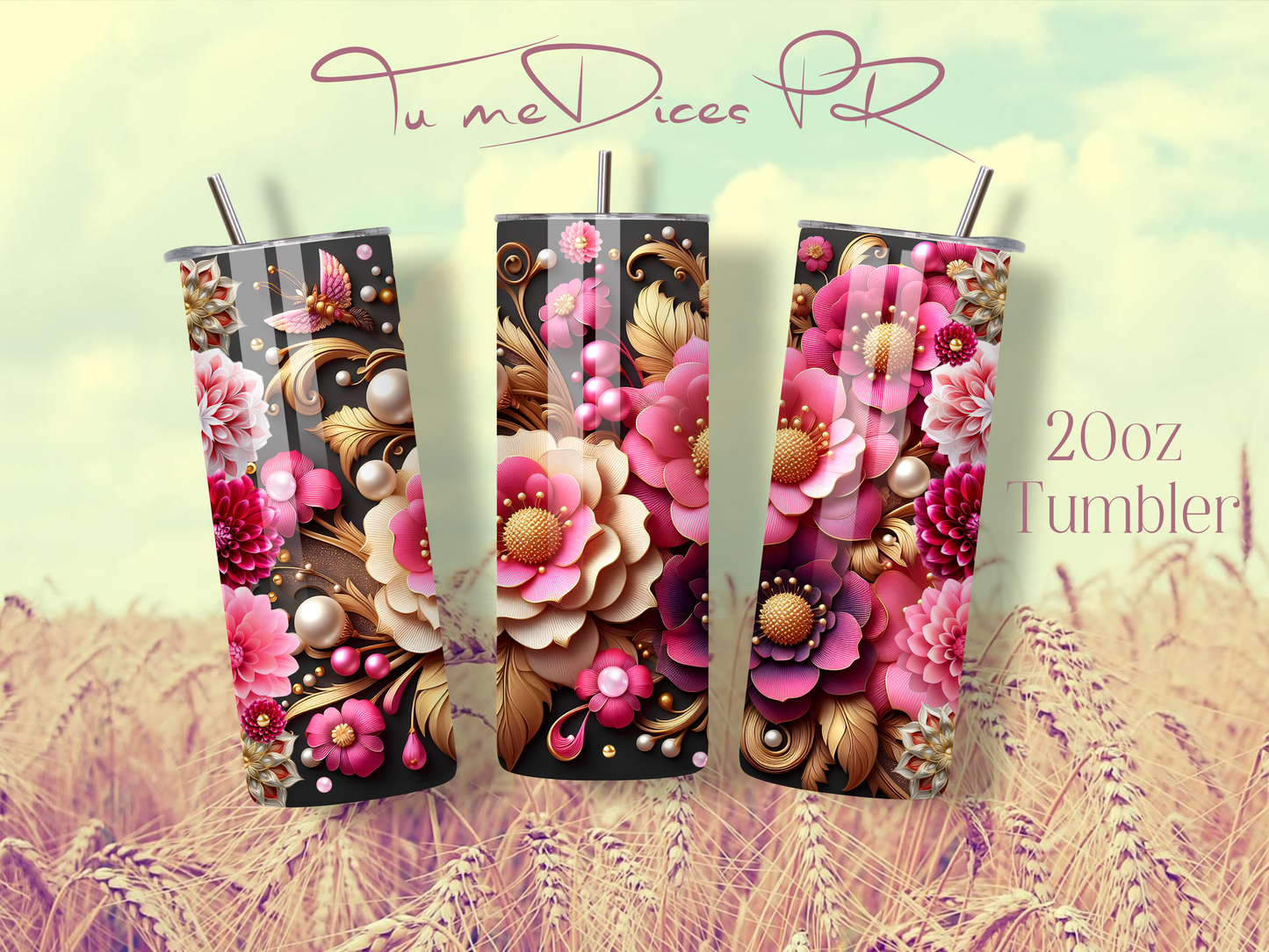 3D FLOWERS Skinny Tumbler